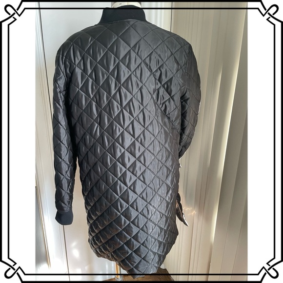 BCBG Generation Diamond Quilted Long Line Bomber Coat w knit collar & cuffs - Picture 3 of 9